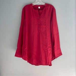 Old Navy Red Half Button Up Long Sleeve Blouse Size Extra Large